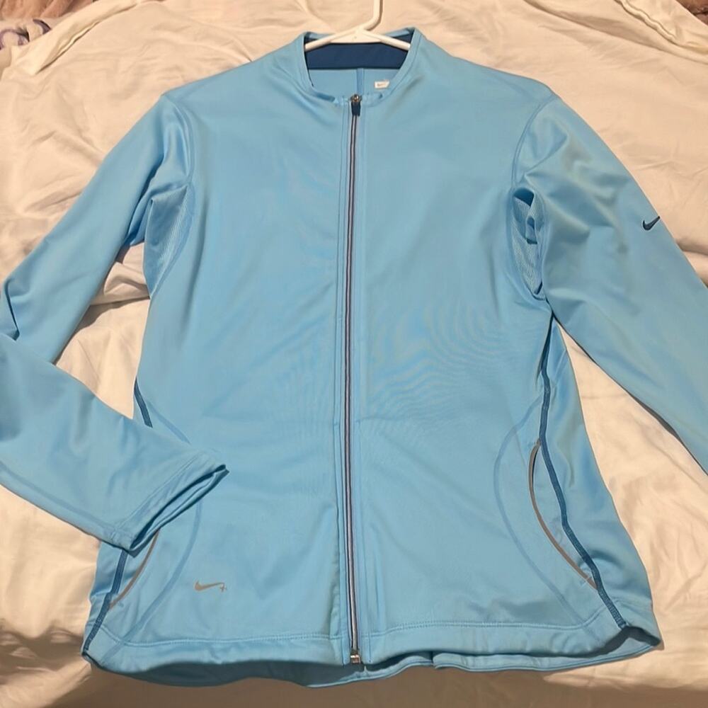 Nike L large light blue front zip jacket with pockets guc workout excercise